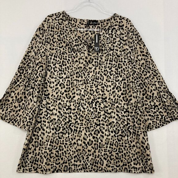 NWT New Directions size XL Brown Leopard Stretch Twist Front Flare Sleeve Blouse - Picture 1 of 9